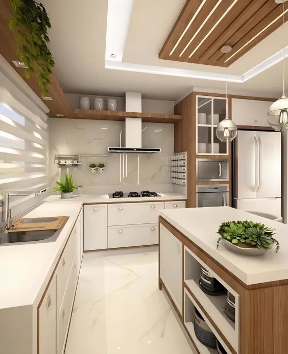 Cocina blanca y madera